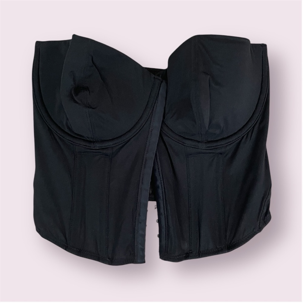 NEW Black Corset Bustier 34DD Eco Microfiber Sara High Shine Bra We Are We Wear